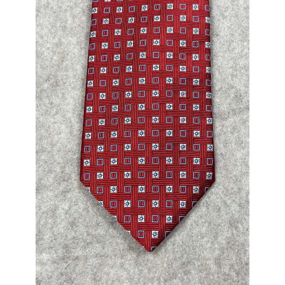 Brooks Brothers Makers Red White Blue Geometric Squares Necktie Neck Tie - Picture 3 of 7